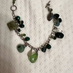 Green Gemstone Charm Bracelet - Women Jewelry vintage